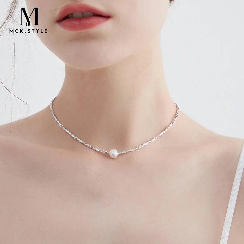 法式碎银几两珍珠项链女坠链小众设计高级感颈链网红碎银子锁骨链