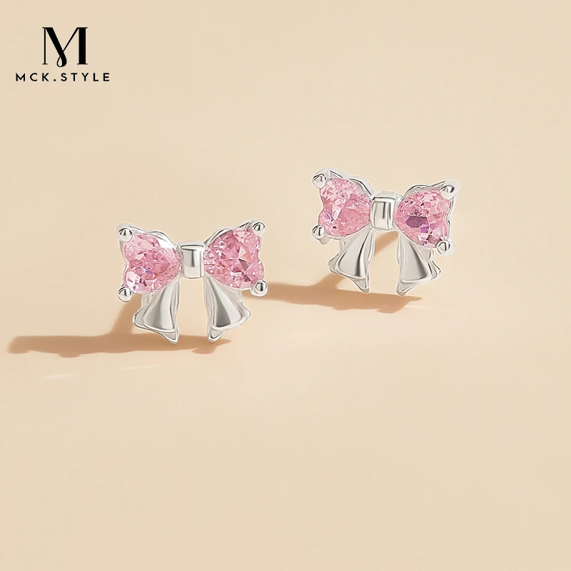 mck 足银耳饰 在逃公主蝴蝶结耳钉女999银养耳洞耳饰简约足银耳环