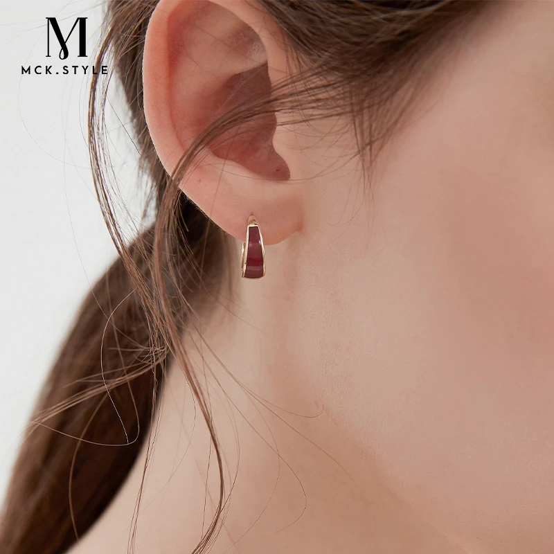 mck 合金耳饰 秋冬复古红色几何耳环女小众独特耳扣耳圈气质耳饰