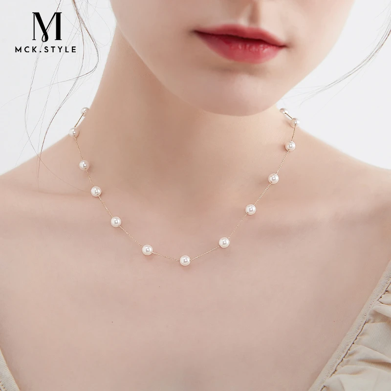 mck 链子925银仿珍珠 法式仿珍珠项链女轻奢小众锁骨链高级感颈链