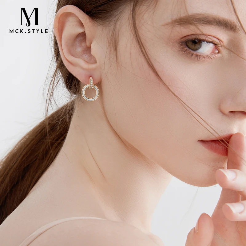 mck 合金合成锆石耳饰 简约圆形耳环2024年新款轻奢圈圈耳饰女ins