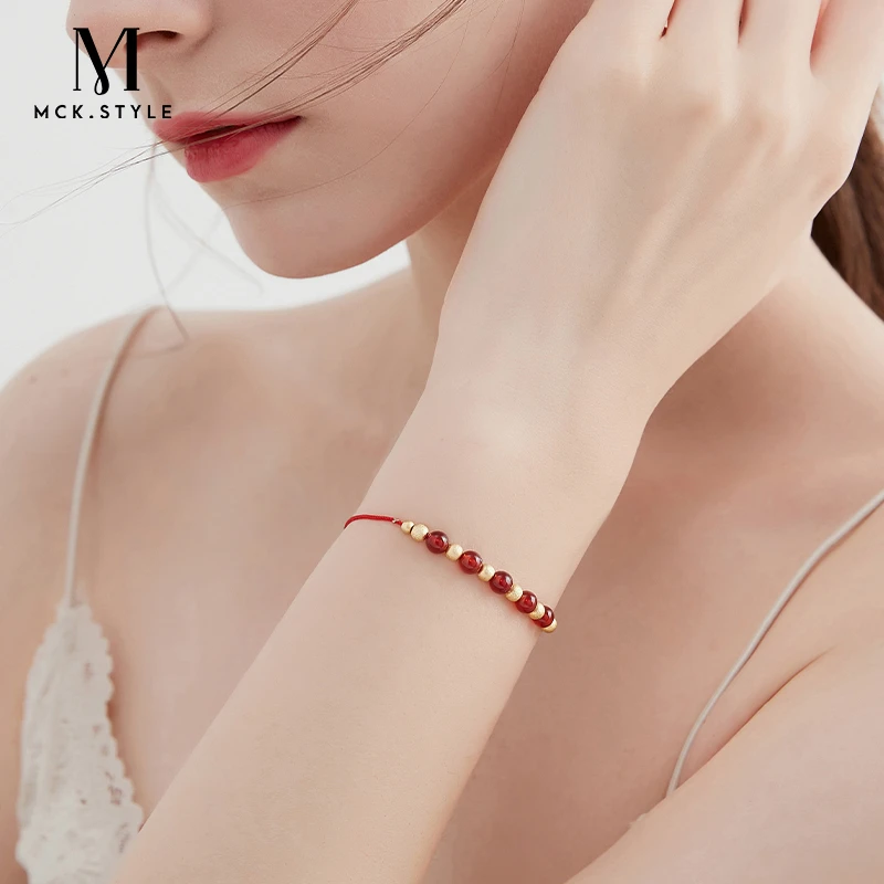 mck 合金玻璃手链 红色串珠手链女款轻奢高级感手串手饰送女朋友