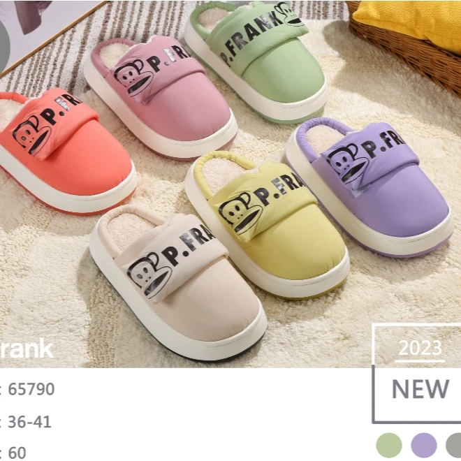 【P8】65790/75790大嘴猴优质面料小清新魔术贴大猴标棉拖鞋
