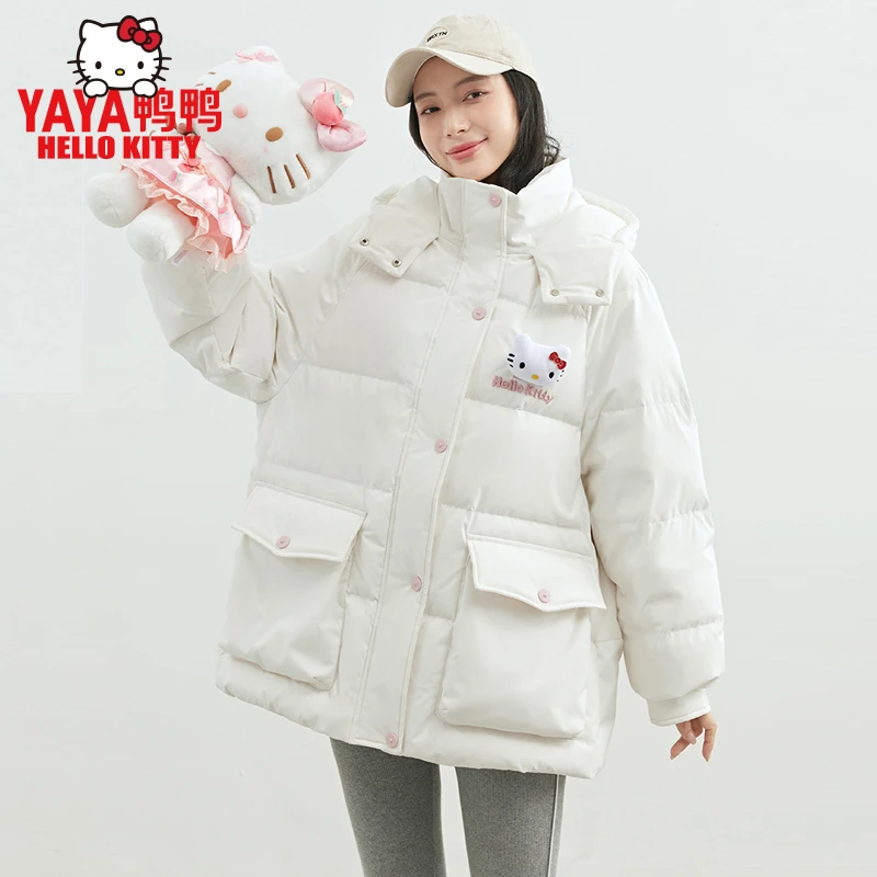 YAYA/鸭鸭2023年Hello Kitty联名款冬季女士潮流休闲羽绒服