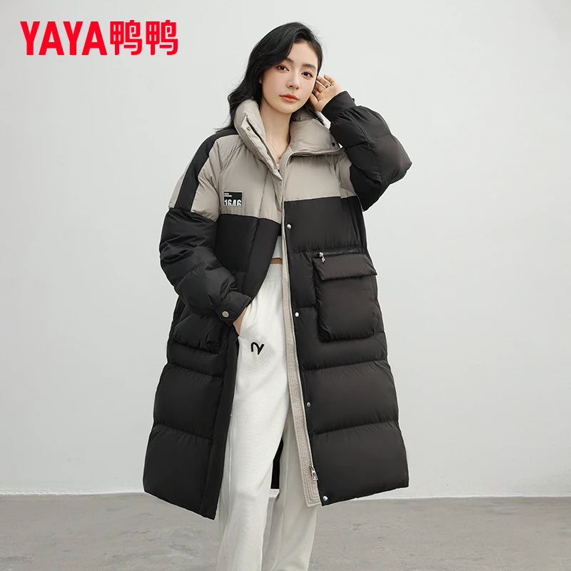 YAYA/鸭鸭轻暖感长款羽绒服/2023年冬季新款韩版时尚加厚保暖外套