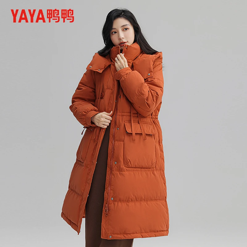 YAYA/鸭鸭鸭鸭中长款羽绒服户外防风2023小个子过膝国风品牌