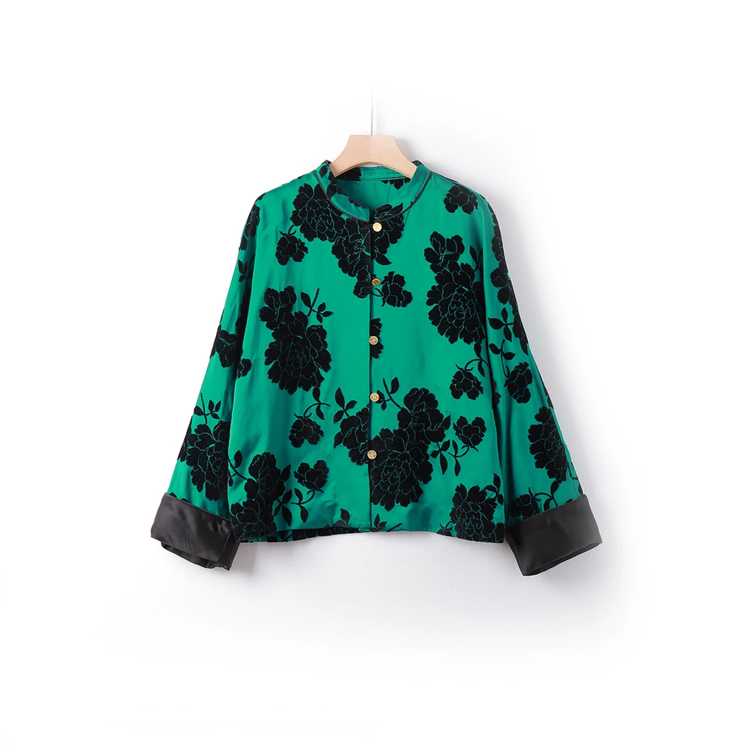 【澜亭絮絮】桑蚕丝芍药花漳绒缎国风外套12367