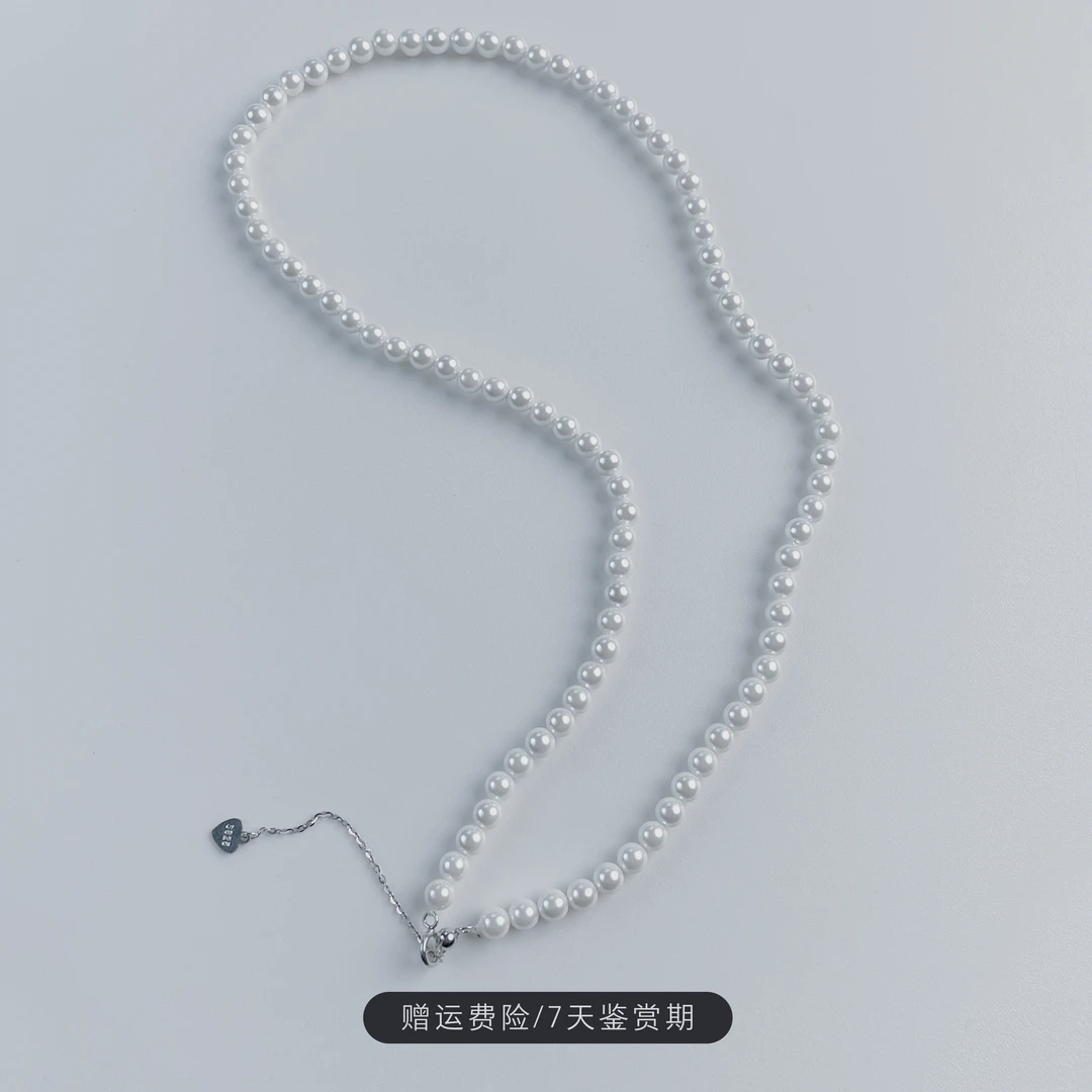 链子925银 链子925银 白色海核珠经典气质手工小米珠项链百搭时尚
