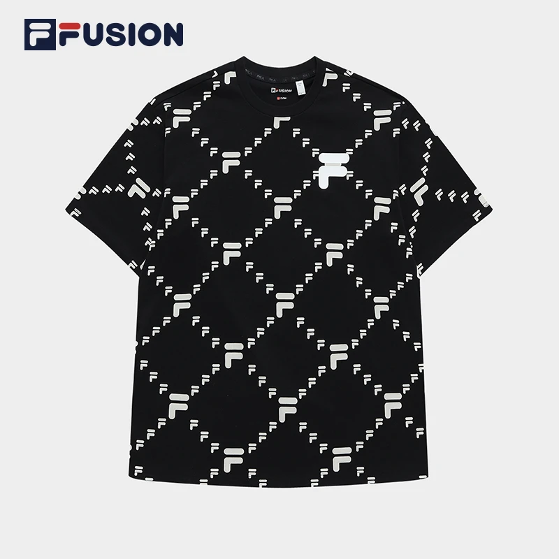 FILA FUSION斐乐老花情侣短袖T恤时尚宽松针织百搭上衣T11U326101