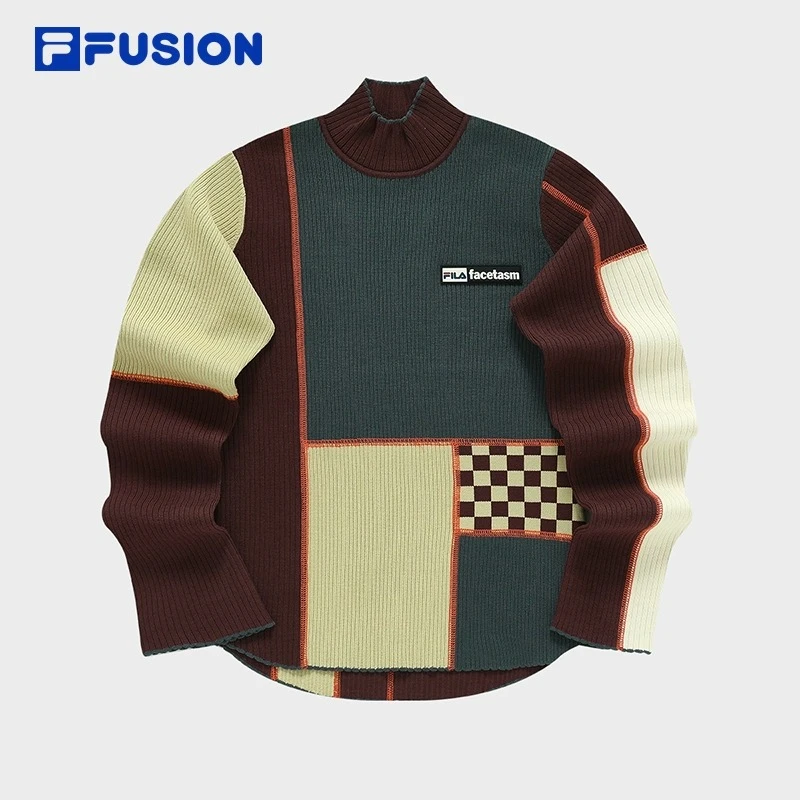 FILA FUSION X FACETASM斐乐编织衫2023冬款拼接毛衣 T11W347401