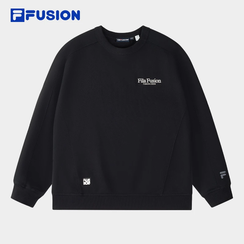 FILA FUSION斐乐潮牌男子套头卫衣2024冬季新款休闲针织加绒上衣