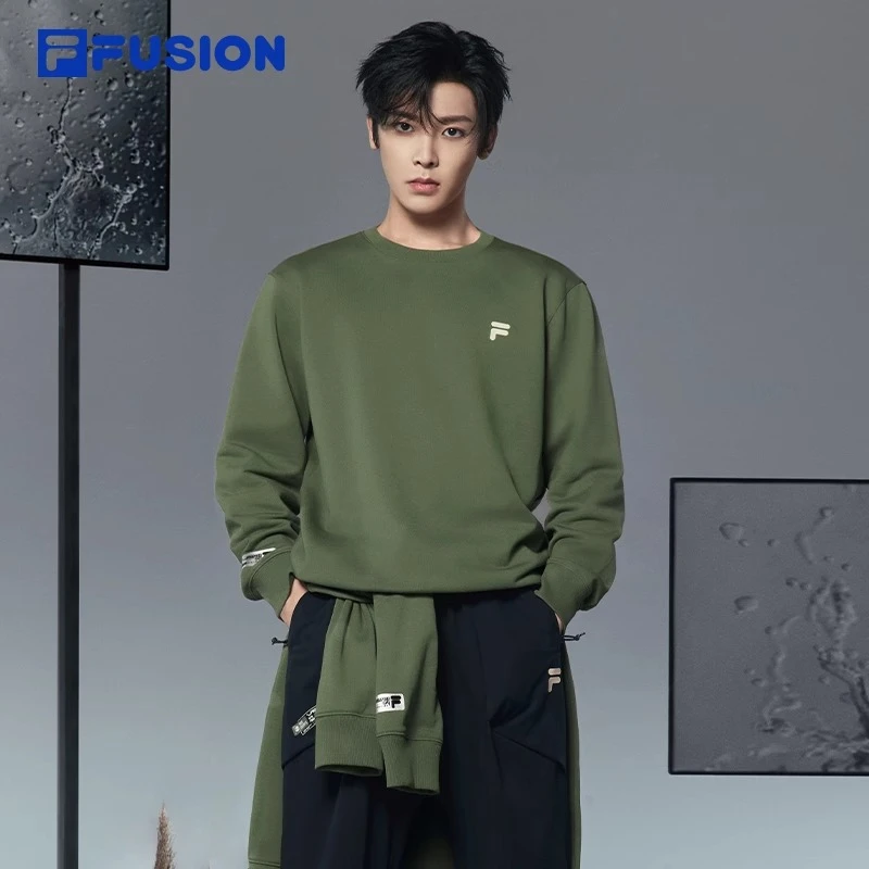 侯明昊同款FILA FUSION斐乐潮牌男子套头卫衣2024冬新款长袖上衣