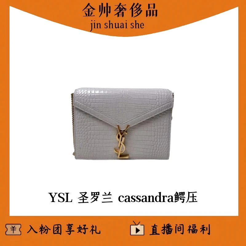 95新 YSL/圣罗兰 白金/鳄压/cassandra/单肩包/B3171