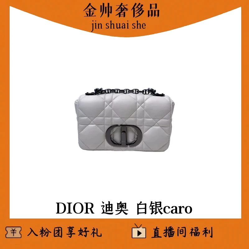 99新 DIOR/迪奥 小号白银caro/单肩包/B3160