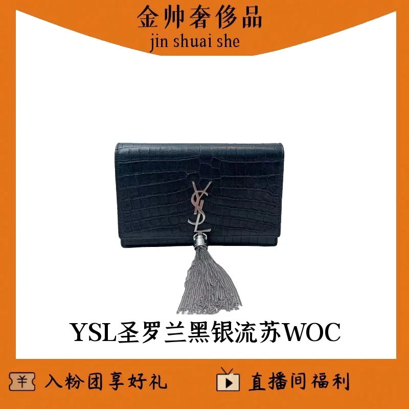 99新 YSL/圣罗兰 黑银/流苏woc/单肩包/B2513