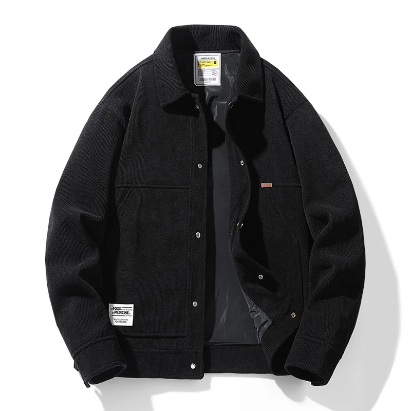 休闲男外套欧绒棉男士外套2025新款纯色翻领宽松休闲夹克男潮流