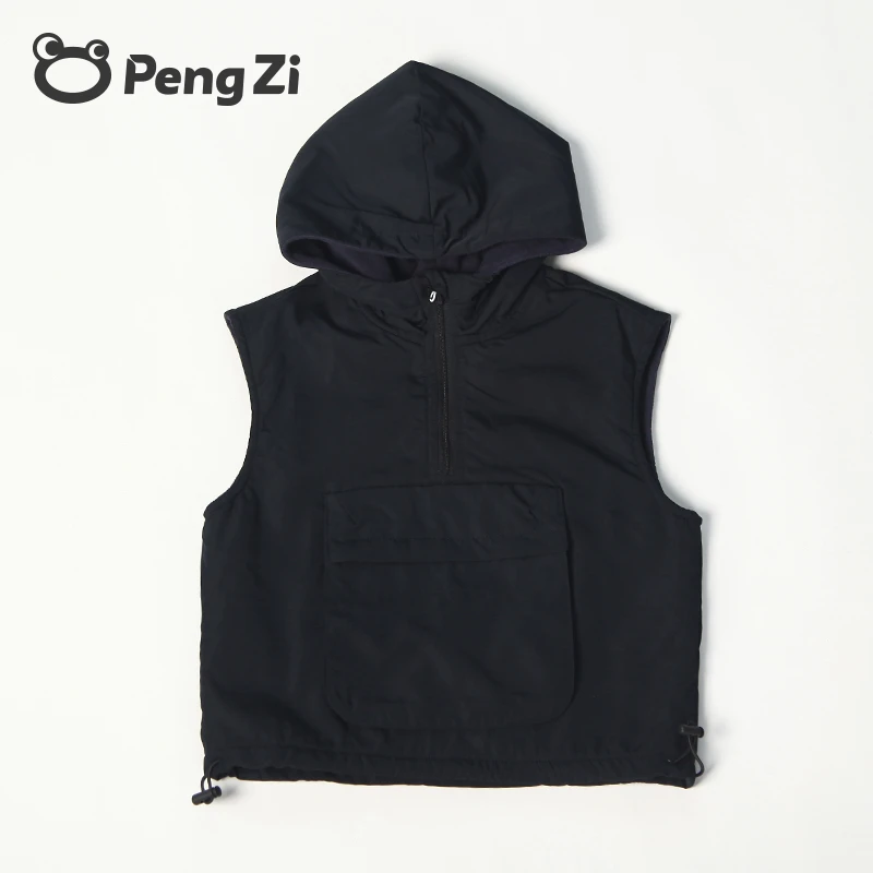 芃子儿童风衣马甲新款男童小童背心秋冬外穿马夹时尚户外连帽潮流