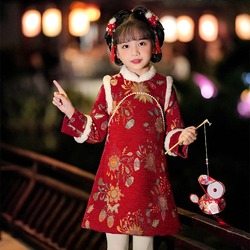 【特价清仓】汉服女童唐装拜年服儿童过年冬装旗袍秋冬季新年衣服