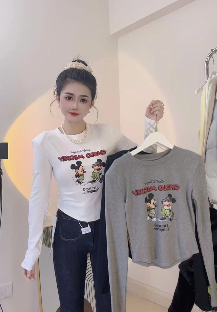 8300-加厚磨毛米奇印花卡通长袖T恤