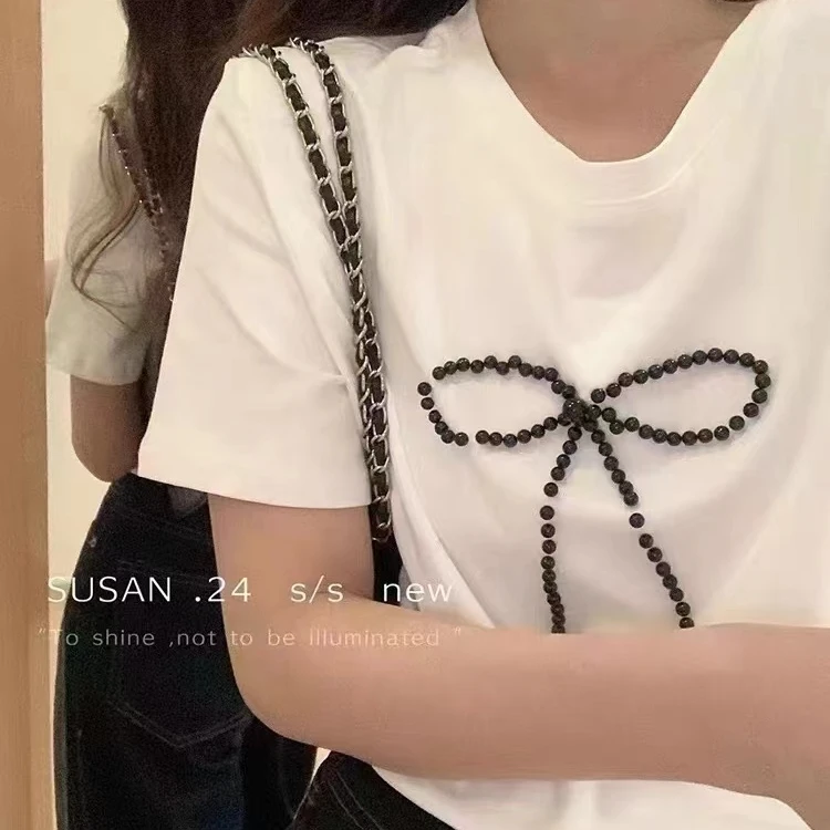 T270-夏季韩代钉珠蝴蝶结T
