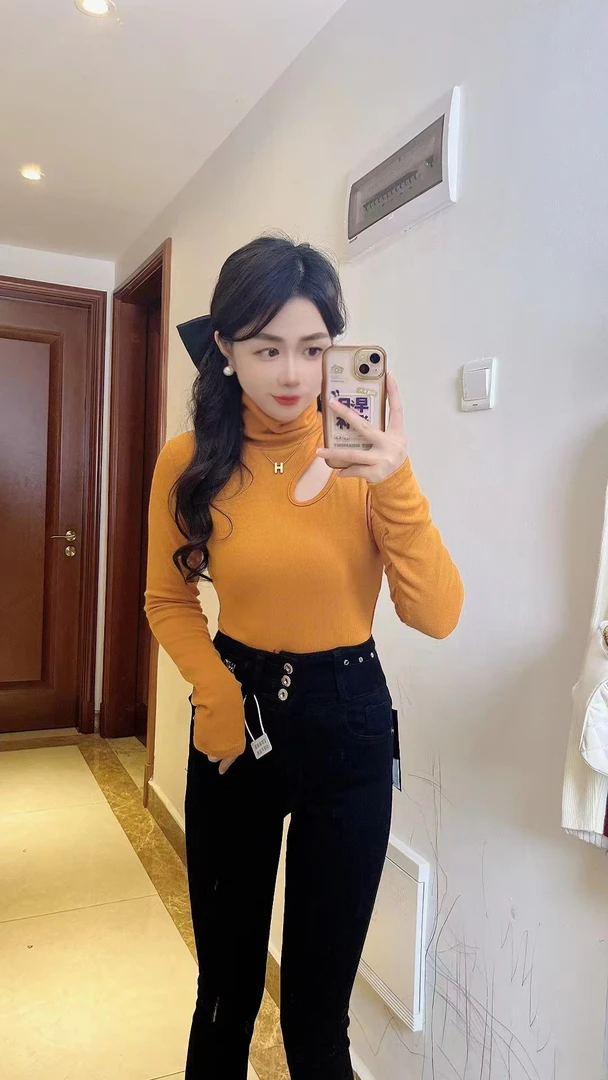 66553-【磨毛款】小心机锁骨打底衫上衣