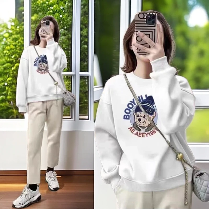 2025时尚男女新款穿搭长袖卫衣春秋休闲上衣圆领打底衫印花帽子熊