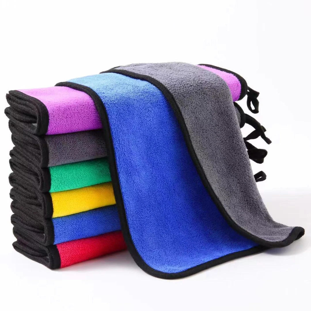 一条装 复合珊瑚绒双层双面包边挂钩方巾抹布  颜色随机