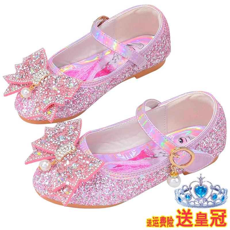 公主鞋女童水晶鞋宝宝豆豆鞋2024秋季新款小孩单鞋软底儿童单皮鞋