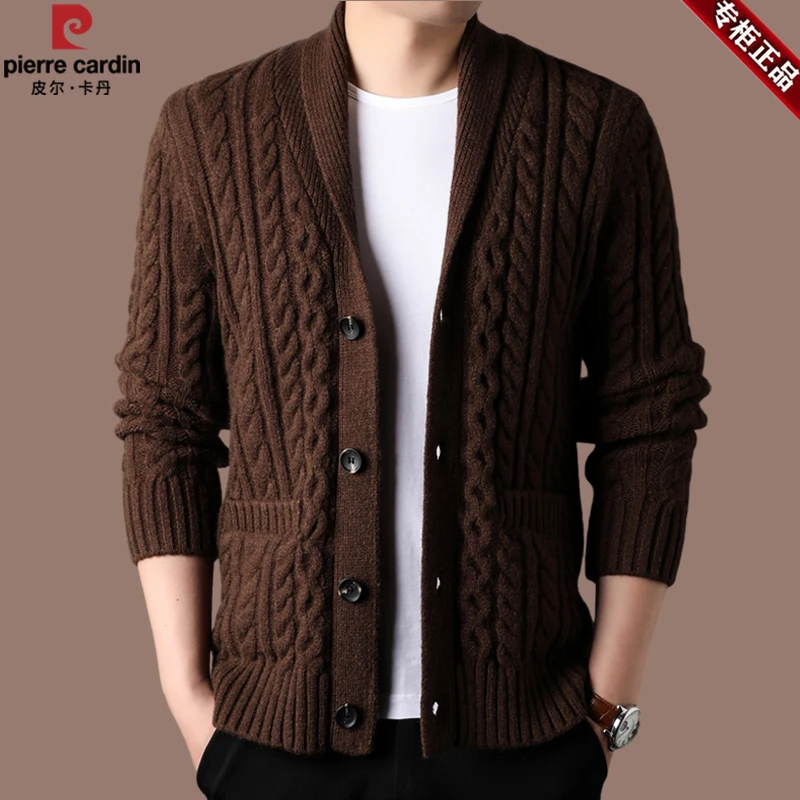 【皮尔卡丹国际大牌】羊毛衫男开衫春秋新款休闲针织衫百搭毛衣外套