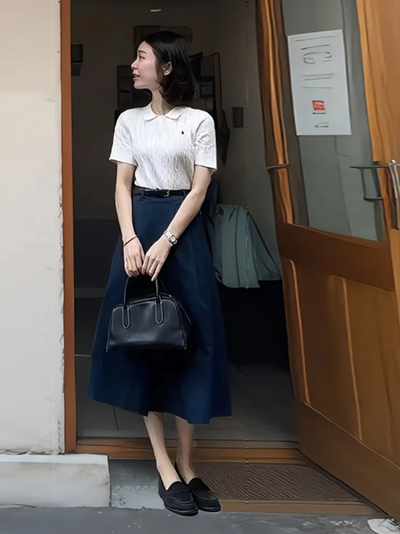 五一出游夏装搭配一整套白色连衣裙子2024新款polo衫上班通勤套装
