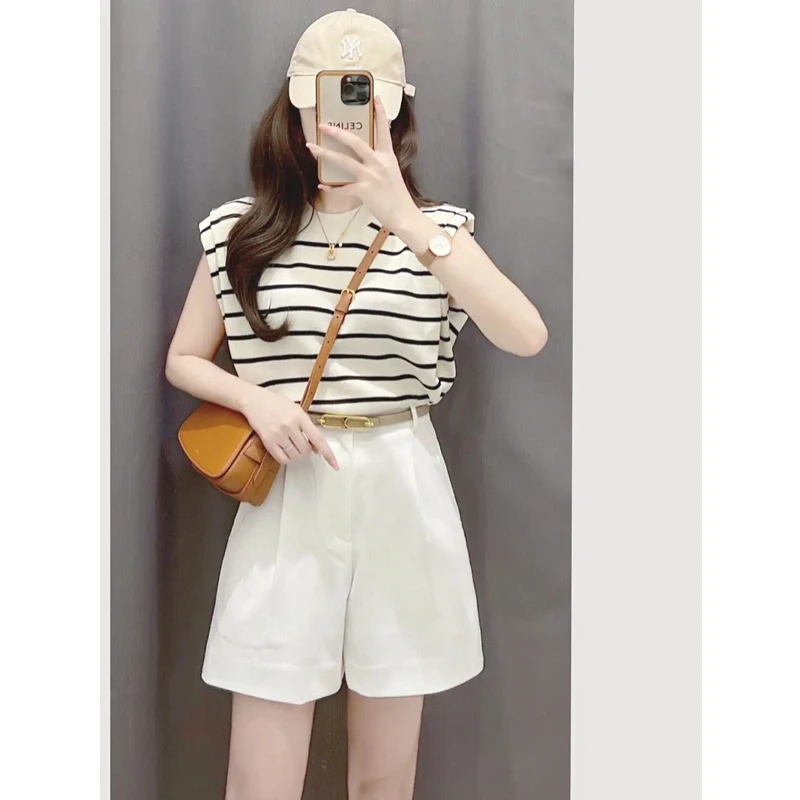 港味复古上衣短裤两件套装2024夏季时尚休闲韩系气质甜美温柔穿搭