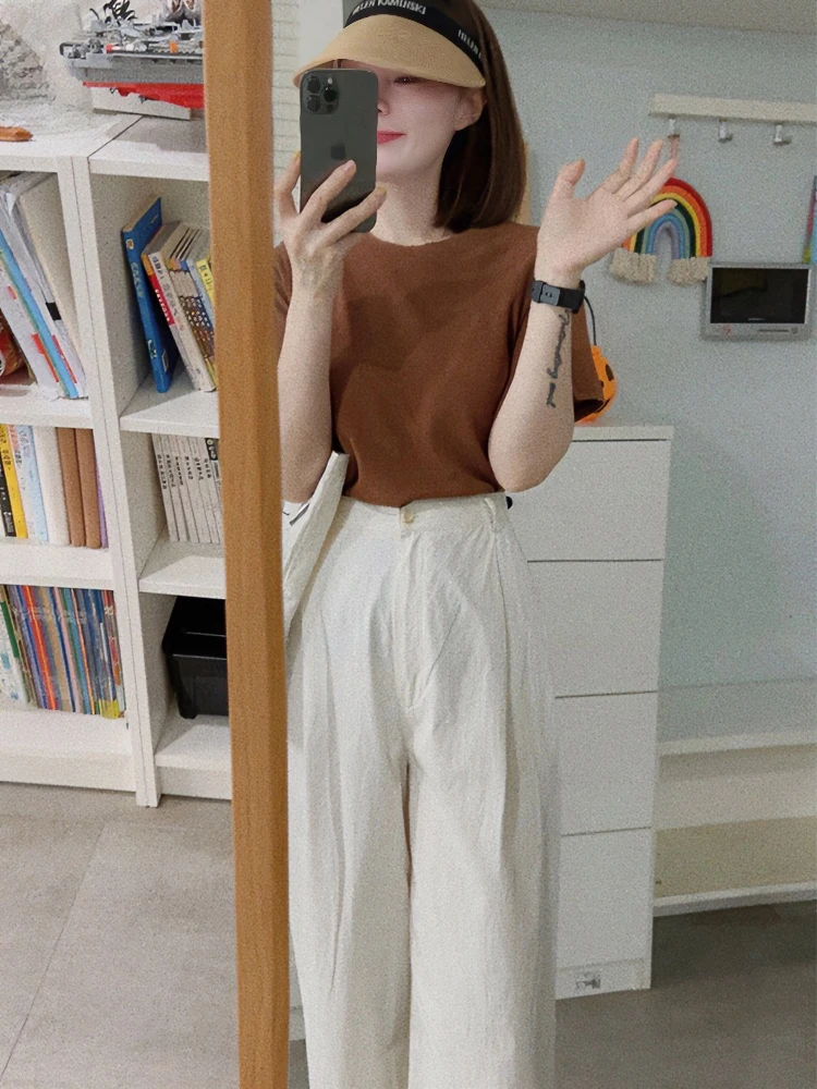 夏装女2024茶系穿搭一整套奶系梨型身材微胖显瘦网红上衣两件套装