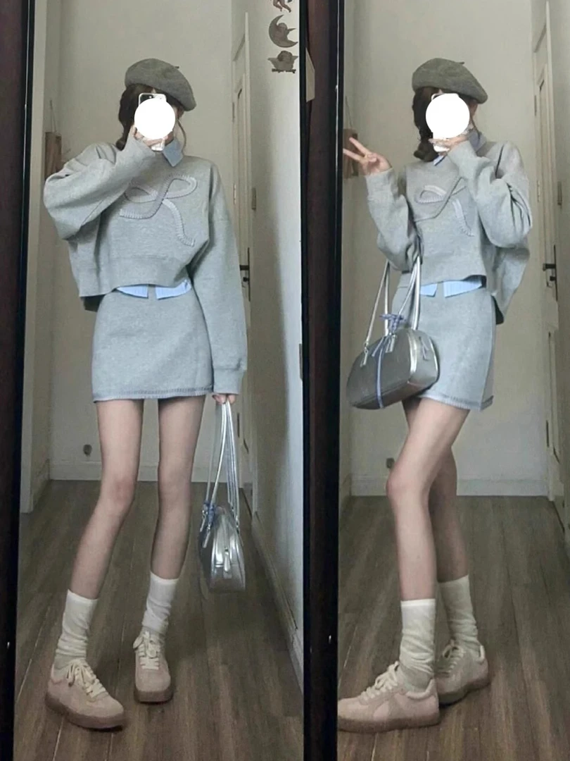 入秋一整套学院风安可雷早秋小个子穿搭韩系连衣裙秋新款女装套装