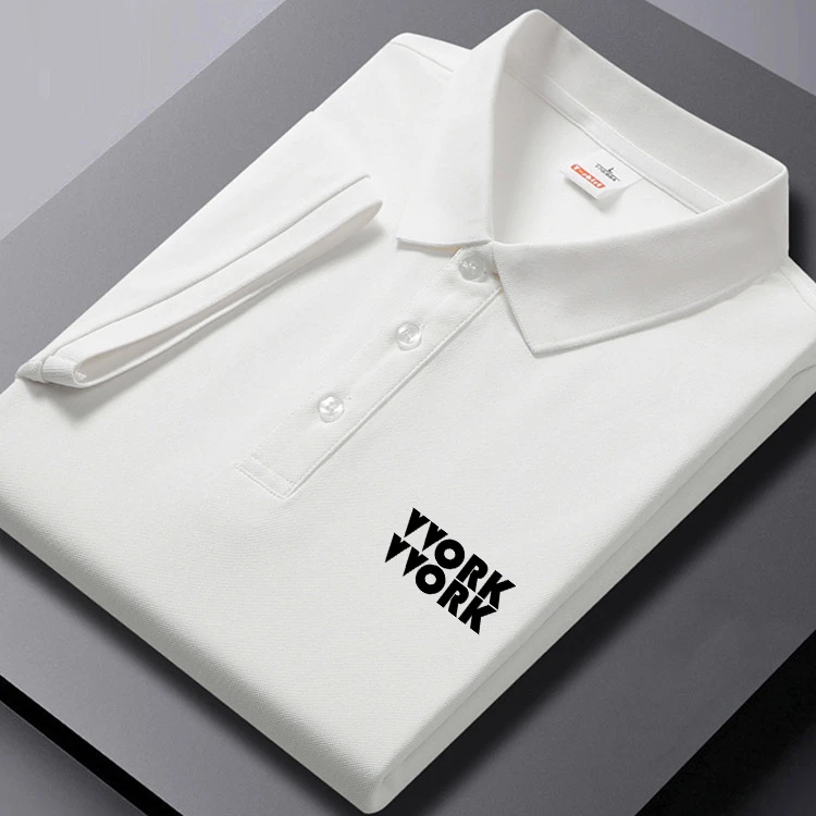 2025夏季短袖T恤男士polo衫商务翻领大码透气潮流修身纯白色上衣