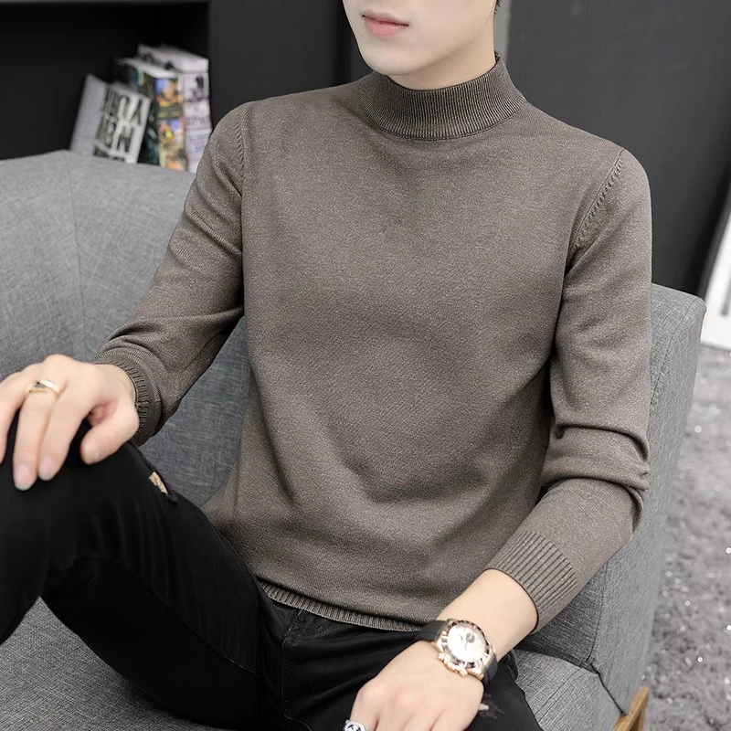 半高领毛衣男加绒保暖秋冬内搭男生男士白色冬季冬款针织打底衫潮