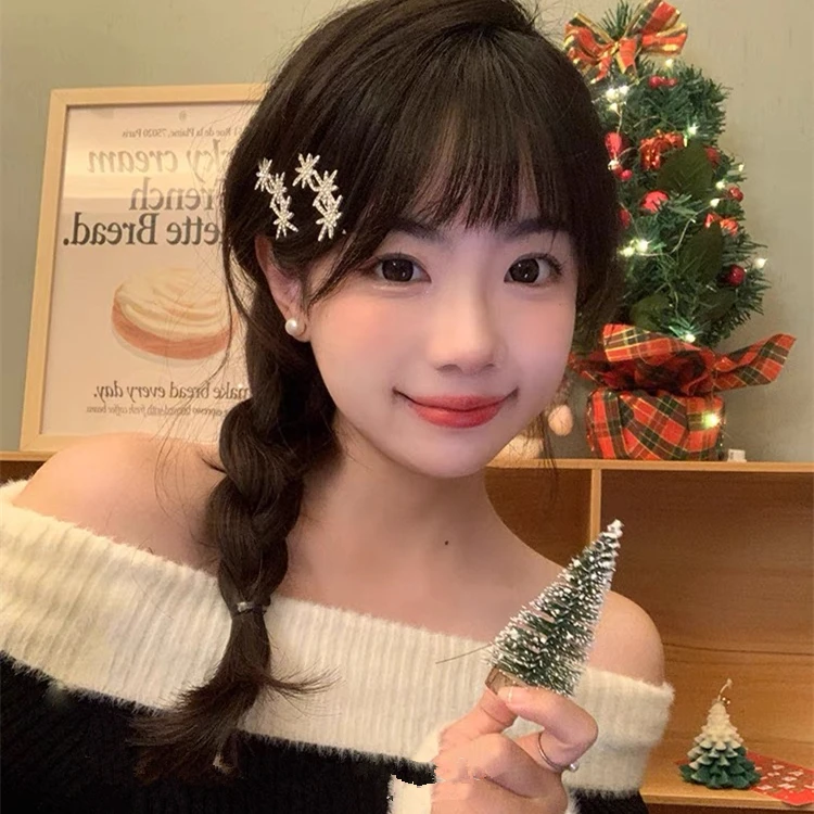 秋冬八芒星闪钻发夹女圣诞雪花发饰精致头饰鸭嘴夹侧边刘海夹发卡