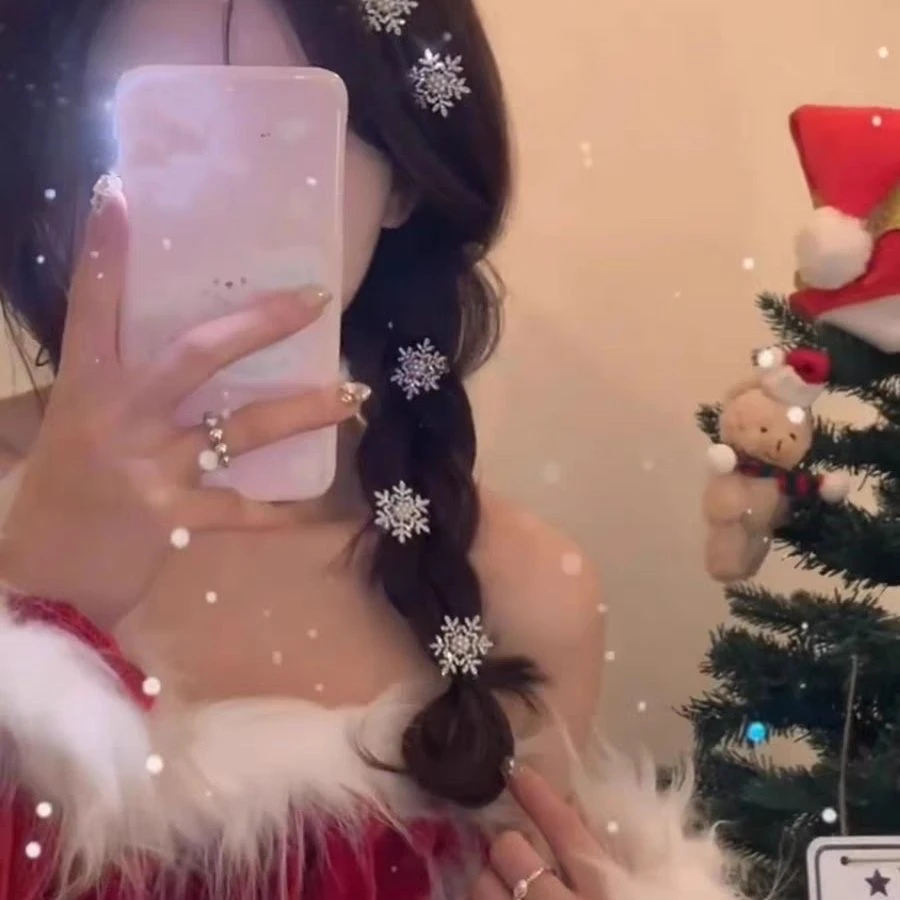 秋冬雪花发夹女小众设计刘海夹子侧边夹圣诞节头饰前额发卡子