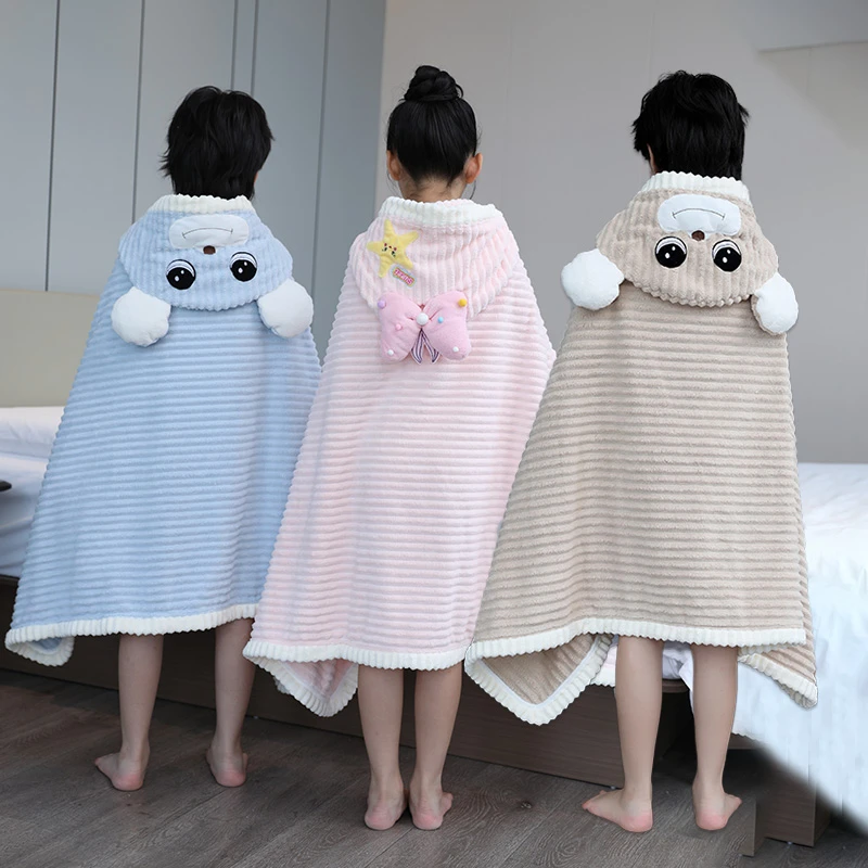 儿童斗篷浴巾带帽披风浴袍大童洗澡吸水速干加厚款中小学生午睡毯