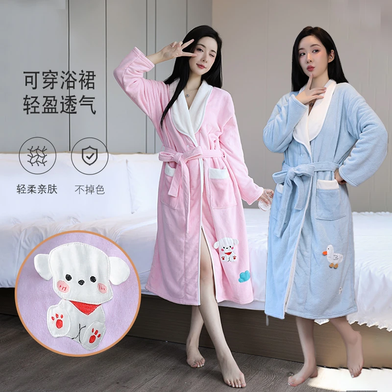 秋冬新款浴巾浴袍可穿式长袖成人吸水速干洗澡裹全身情侣浴衣宿舍