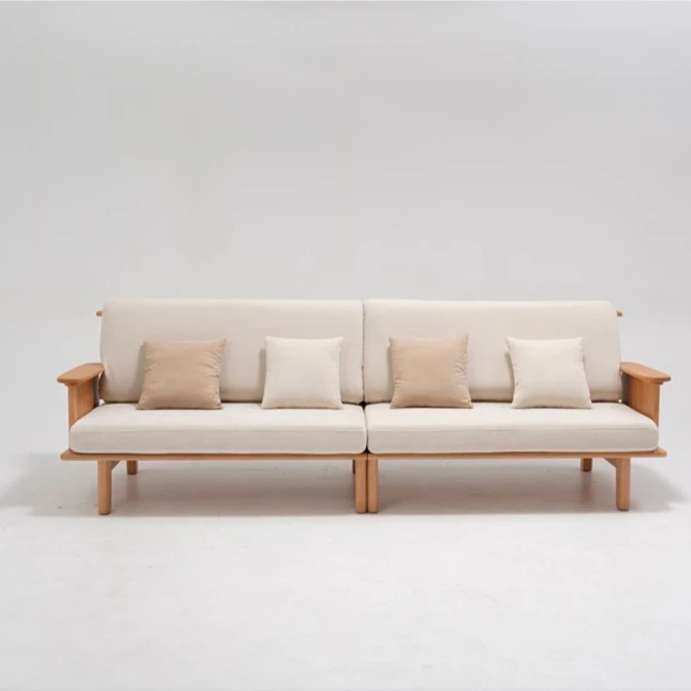 LS975实木沙发组合客厅家具木+布沙发冬夏两用原木风小户型四人位