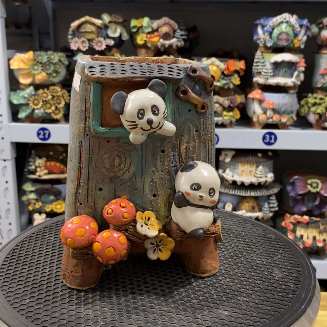 宝****室白狐粗陶手捏花盆