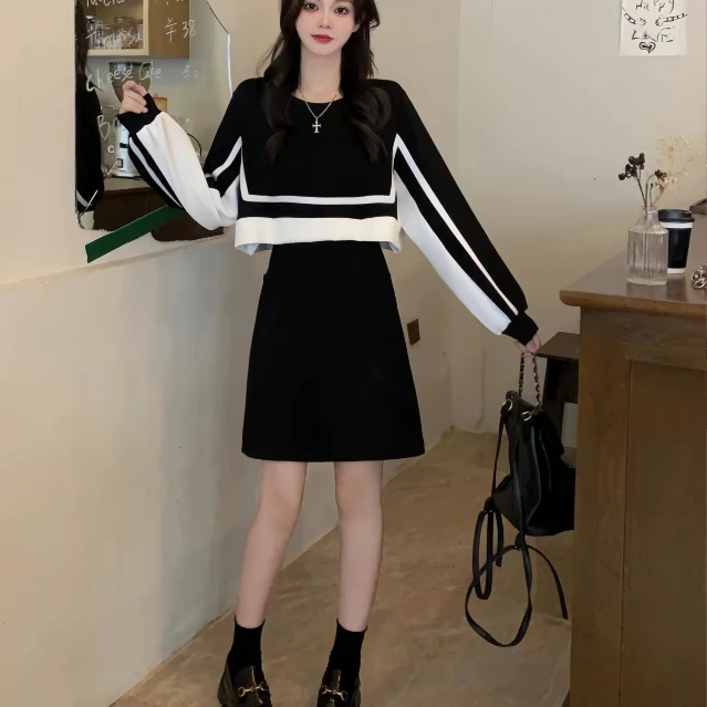 KL1857大码女装MM春秋气质高级打底春季拼接连衣裙时尚显瘦裙子