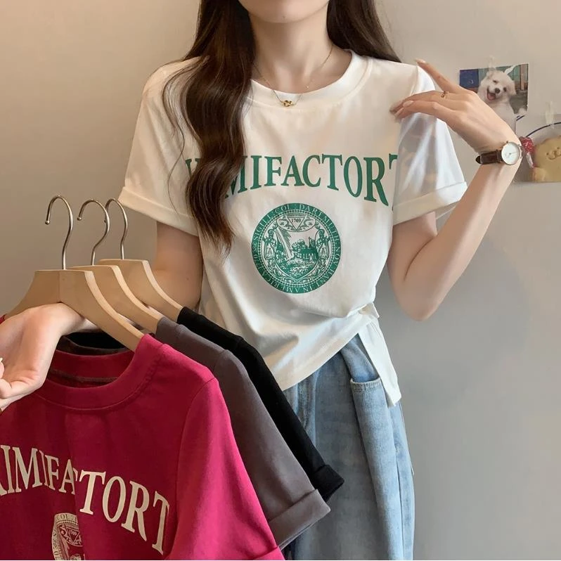 KL2098大码MM夏季百搭短款减龄短袖洋气修身小众显瘦T恤新款上衣