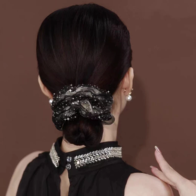 新款时尚满星法式双层欧根纱大肠发圈甜美气质头绳高级感百搭头花