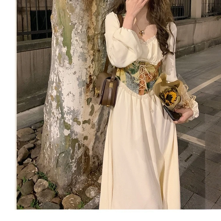 （里）公主家20246新款秋季油画设计气质收腰复古连衣裙法式仙女裙