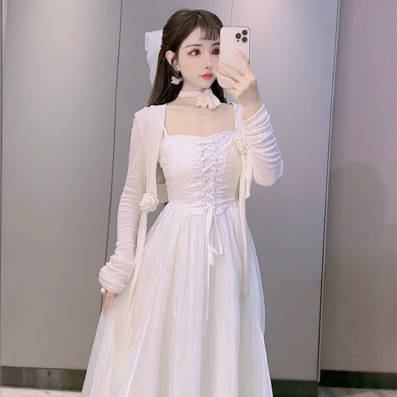 公主家1001【浮光缪斯】针织开衫+吊带连衣裙仙女裙两件套装127