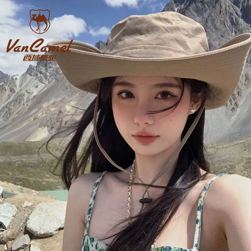 VANCAMEL/西域骆驼渔夫帽爬山沙滩防紫外线女户外大帽檐遮阳帽子