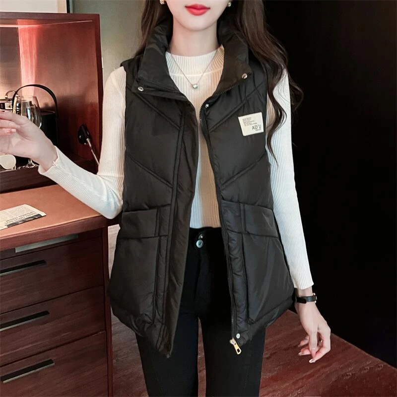 胖mm棉服马甲女秋冬新款韩版大码时尚百搭洋气外穿棉坎肩马夹