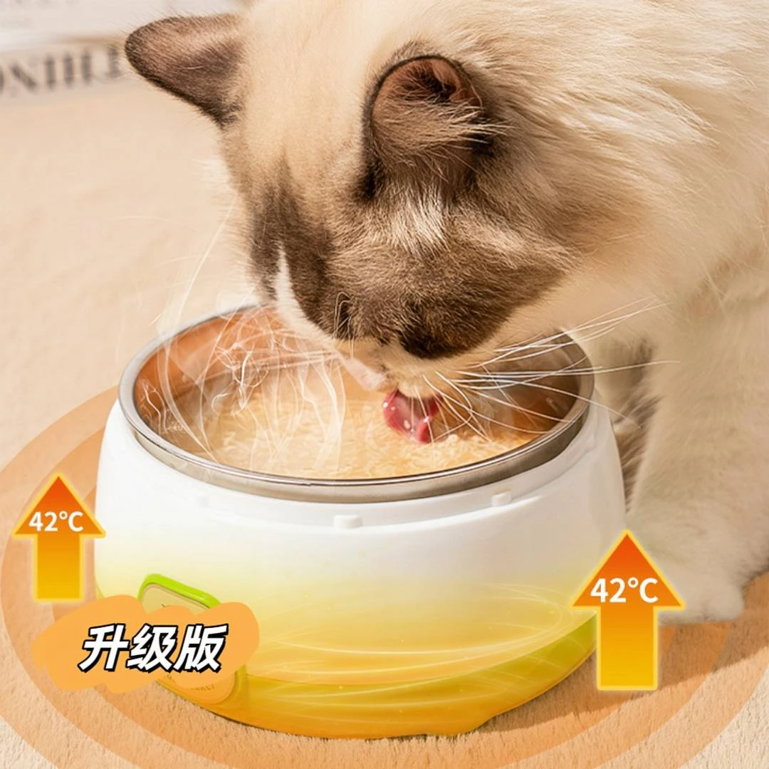 猫咪专用升级版大号盆碗恒温加热1L大容量猫碗不锈钢恒温碗饮水器