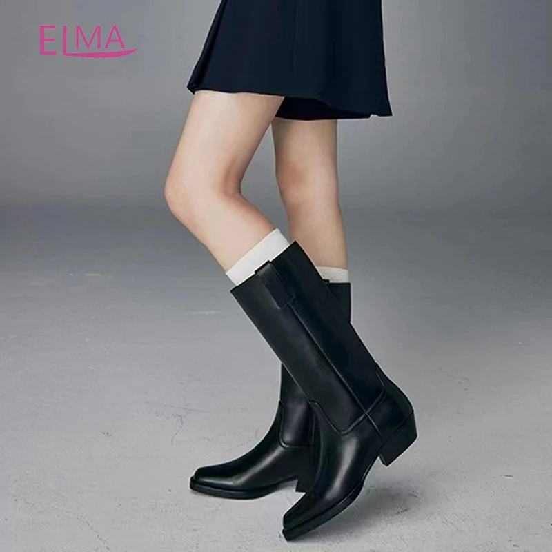 长筒靴2023秋冬新款气质小方头粗跟厚底中筒靴不过膝长筒骑士靴女